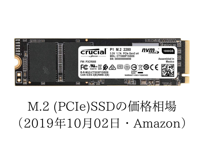 M.2(PCIe)SSDの価格相場(2019年10月02日・Amazon)