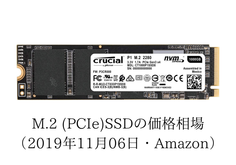 M.2(PCIe)SSDの価格相場(2019年11月06日・Amazon)